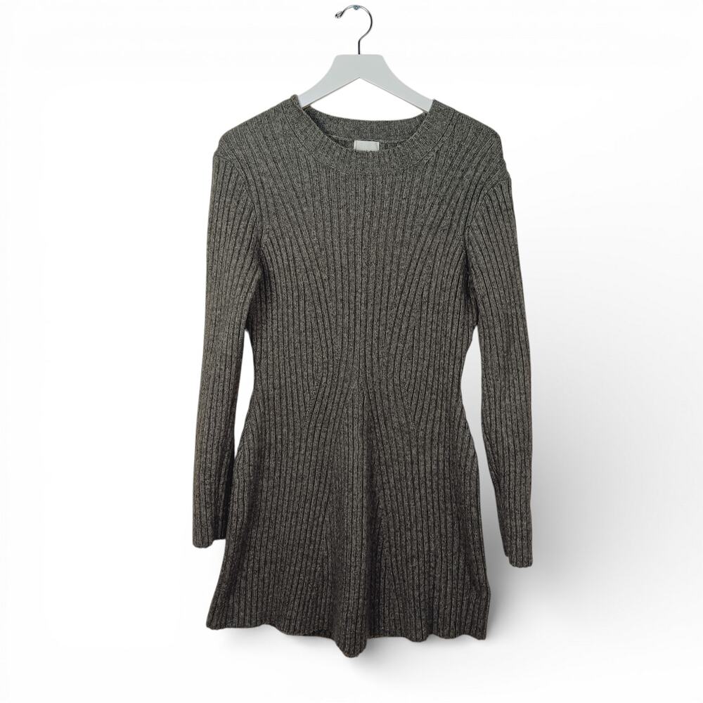 H&M Rib Knit Sweater Mini Dress Gray Wool Blend Melange - Size Large - Picture 4 of 8
